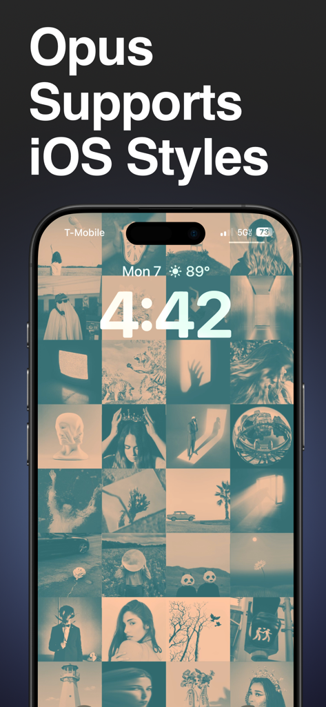 Opus - Music Wallpaper - iPhone lock screen displaying a custom grid of album covers as a wallpaper