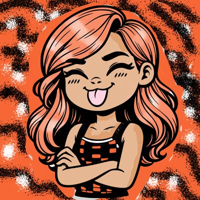 realistic girl crossing her arms and wearing a tank top with her tongue held out she has long hair