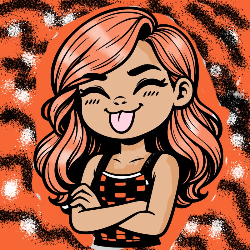 realistic girl crossing her arms and wearing a tank top with her tongue held out she has long hair