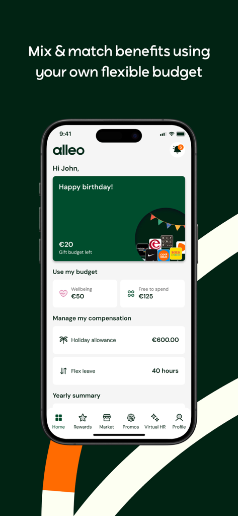 Alleo - Alleo mobile app dashboard displaying flexible budget for benefits and compensation management