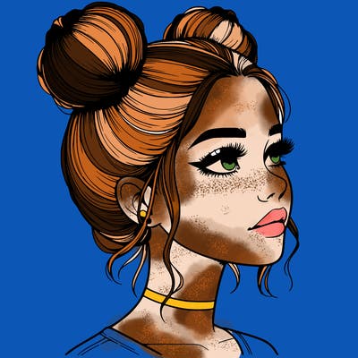 realistic girl with buns on the top of her head