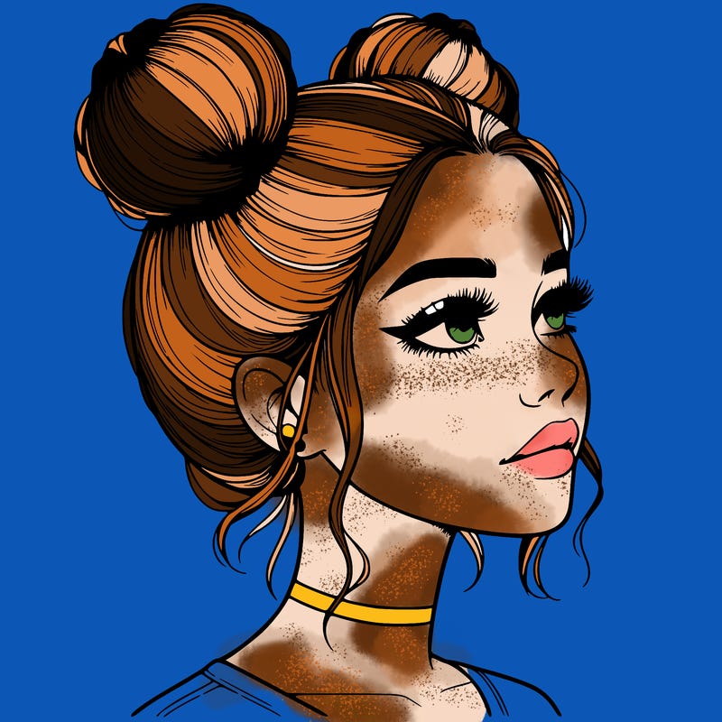 realistic girl with buns on the top of her head