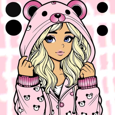 realistic girl in a animal pjs hoodie