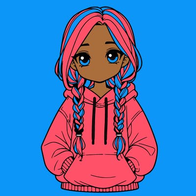 a realistic girl with a oversized hoodie and she has braids