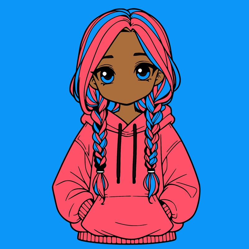 a realistic girl with a oversized hoodie and she has braids