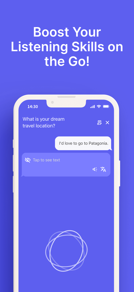 PolyPal English: Speak AI Chat - Interface of the PolyPal app showing an AI powered chat for English listening practice on a smartphone