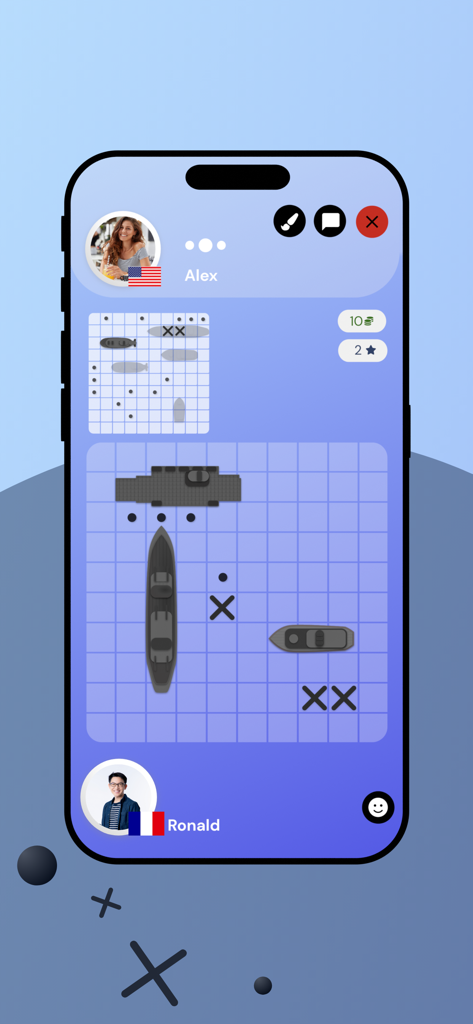 Warships Online - Warships Online mobile gameplay showing a real-time naval battle interface between two players.