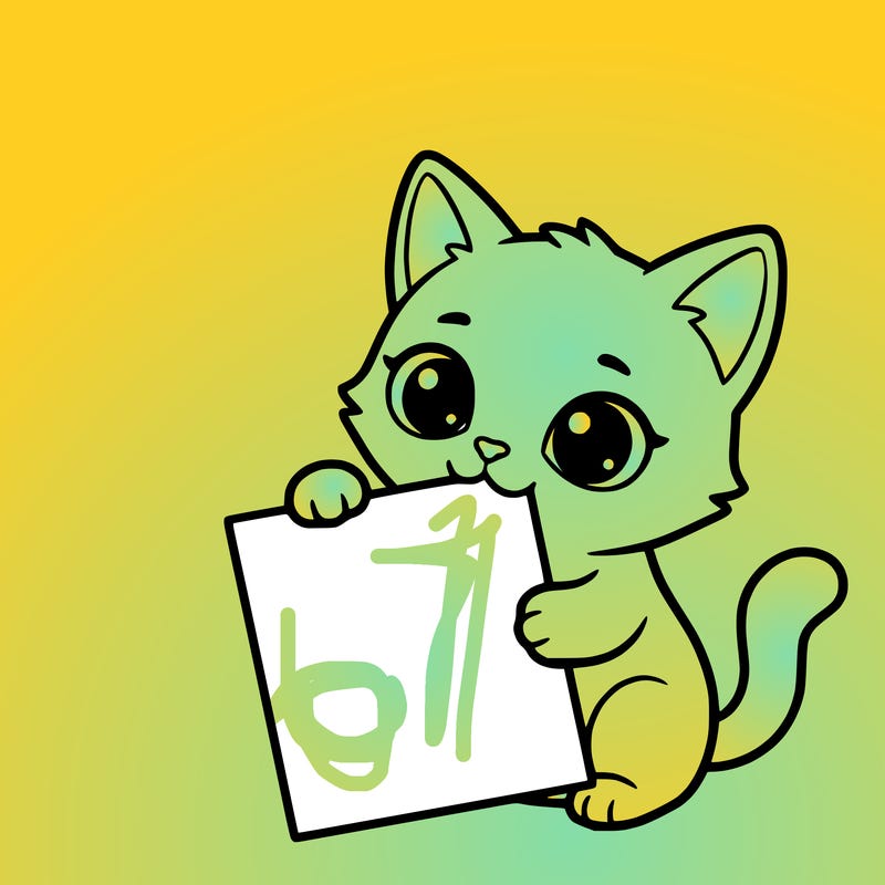 a small cat with a blank sheet of paper in its hand. the cat is sooooooo cute!