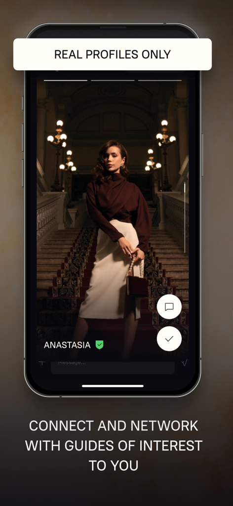 Versently: Exclusive City Tour - Versently mobile app interface displaying a verified profile for a luxury city guide.