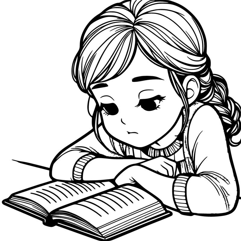 realistic girl, reading book
