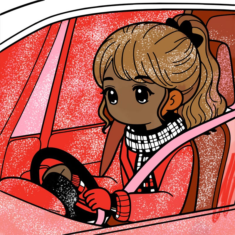a girl in a car