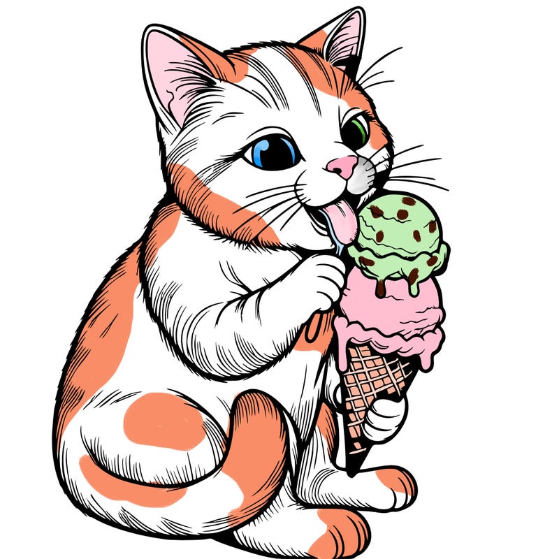 realistic cat eating ice cream
