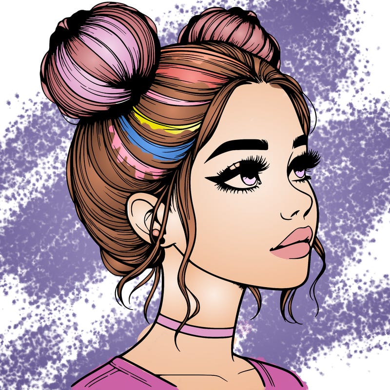 realistic girl with buns on the top of her head