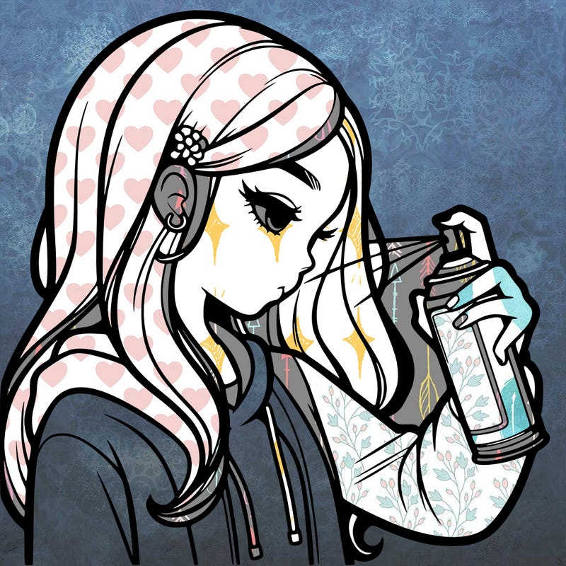 a realistic girl spray painting