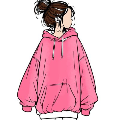 realistic girl with a oversized sweatshirt on and a bun