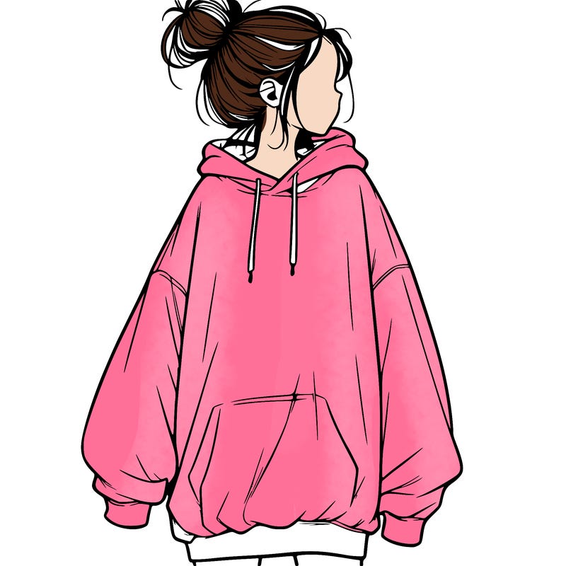 realistic girl with a oversized sweatshirt on and a bun