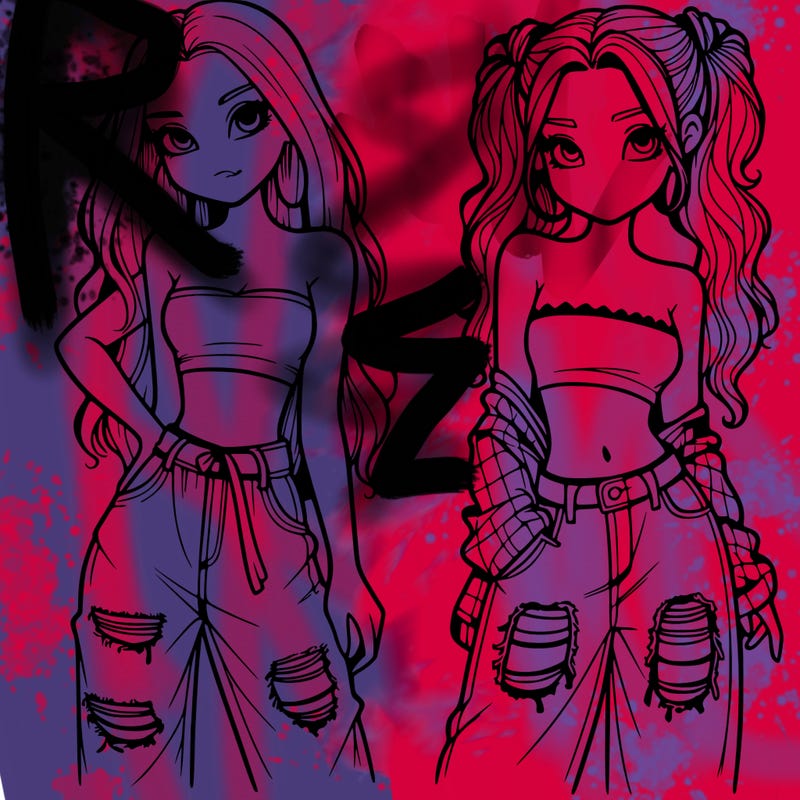 2 girls in crop tops and baggy jeans ripped