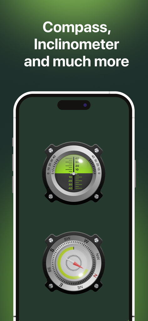 iPhone screen displaying a digital inclinometer and compass tool for DIY projects and navigation