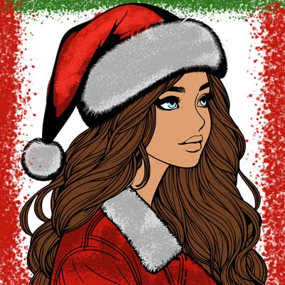 realistic girl in santa hat