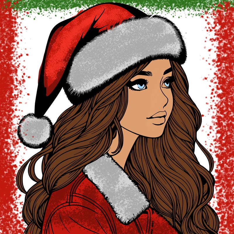 realistic girl in santa hat