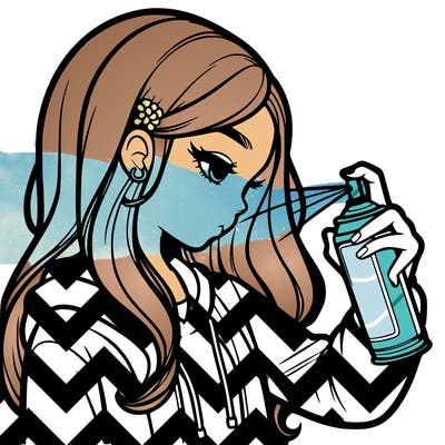 a realistic girl spray painting