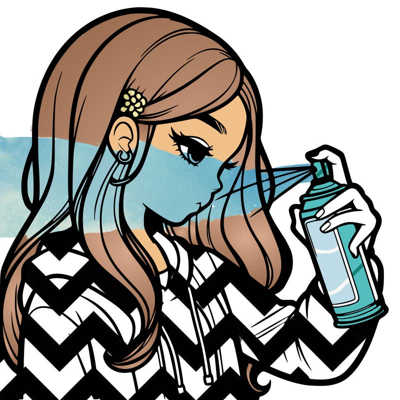 a realistic girl spray painting