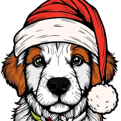 realistic dog with a christmas hat