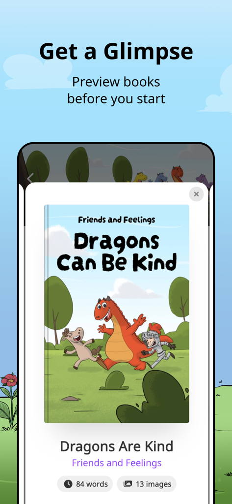 Booktime - Preview of a children's storybook titled Dragons Can Be Kind in the Booktime app.