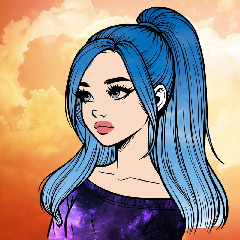 realistic girl with a high ponytail