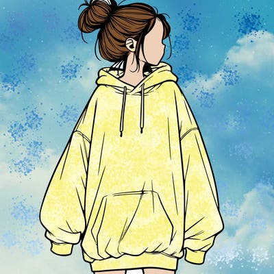 realistic girl with a oversized sweatshirt on and a bun