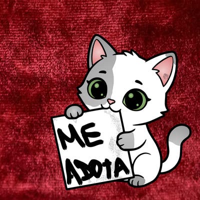 a small cat with a blank sheet of paper in its hand. the cat is sooooooo cute!