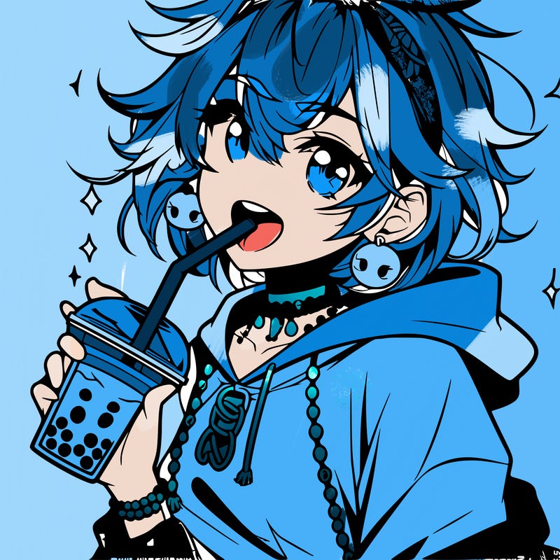 hot baddie anime girl drinking boba and biting the straw
