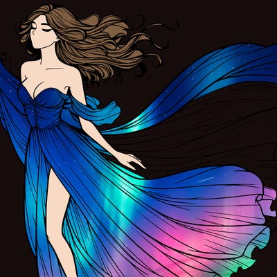 realistic woman in dress flowing the the wind