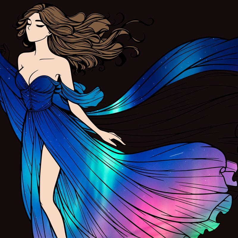 realistic woman in dress flowing the the wind