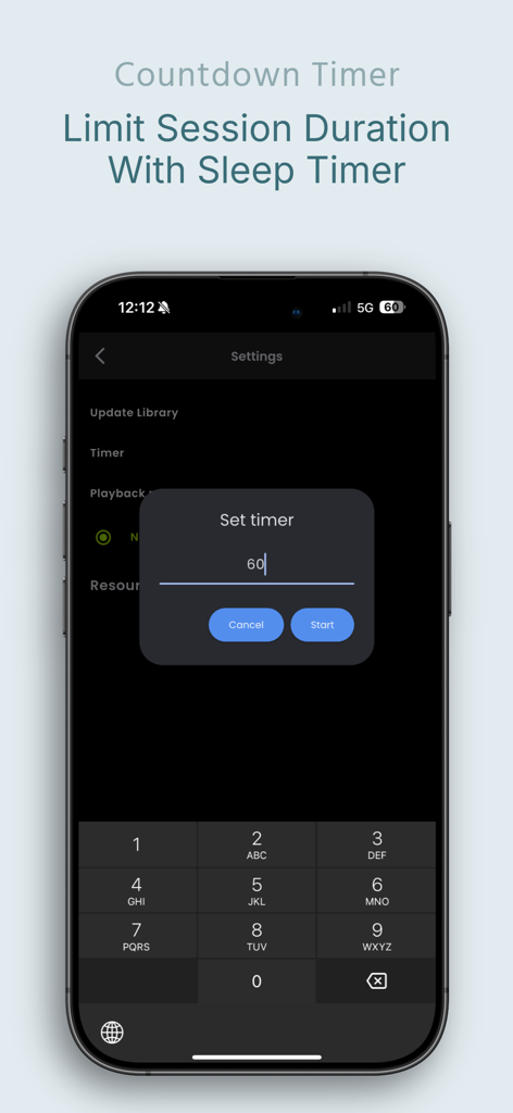 852 Player Plus - Tela de configuração do temporizador de sono do 852 Player Plus
