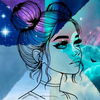 realistic girl with buns on the top of her head