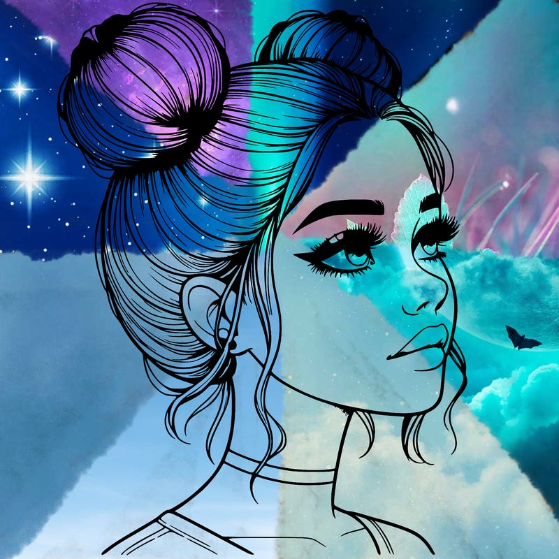 realistic girl with buns on the top of her head