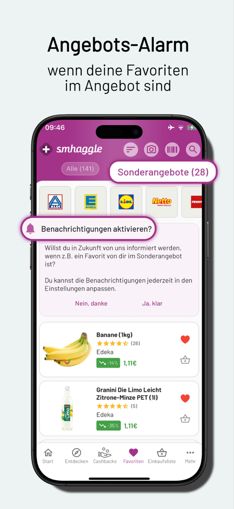smhaggle - Smhaggle mobile app screen displaying price drop notifications and grocery deal alerts for favorite items.