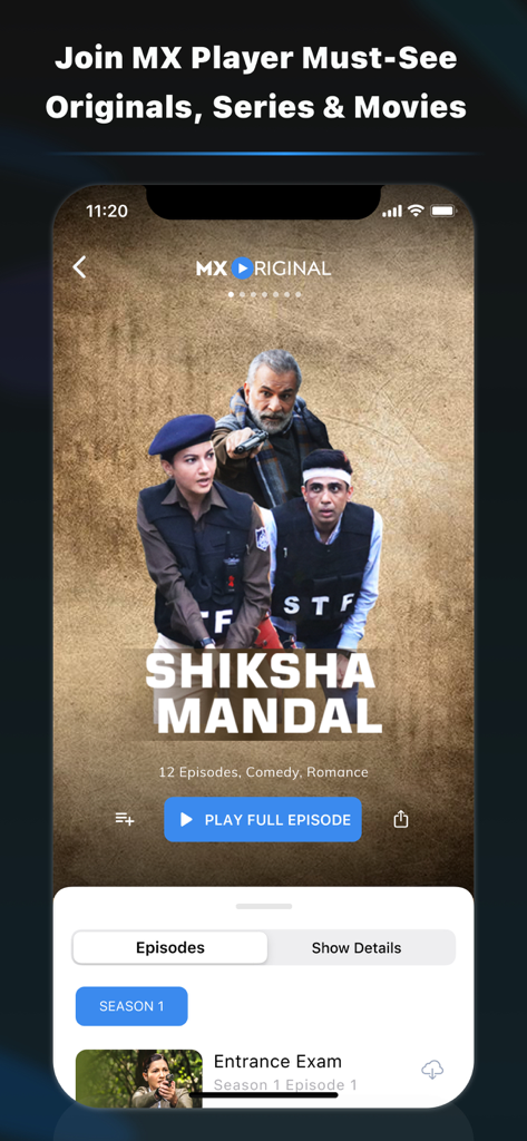MX Player - Interfaz de la aplicación MX Player que muestra la serie original Shiksha Mandal