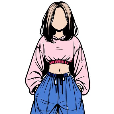 realistic girl faceless with baggy pants and a crop top