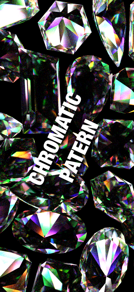 Dazzling 3D gemstones with rainbow light refraction and chromatic aberration effects on a black background