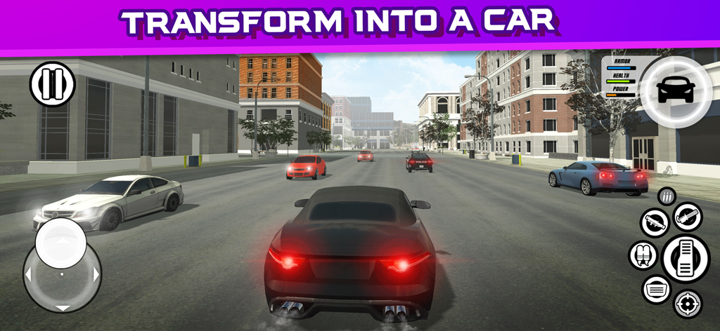 MegaBot - Robot Car Transform - A black sports car driving through a city in the MegaBot game