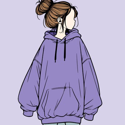 realistic girl with a oversized sweatshirt on and a bun