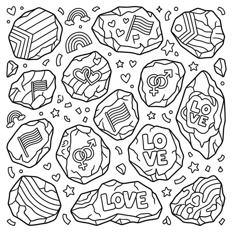 Dive into a world of unique shapes and vibrant celebration with our Irregular Hail x Pride coloring page. This design beautifully merges distinctive hailstones with powerful symbols of love, diversity, and the joyful spirit of Pride Month.