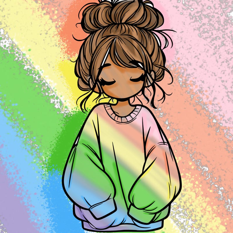 girl with baggy sweatshirt and messy bun
