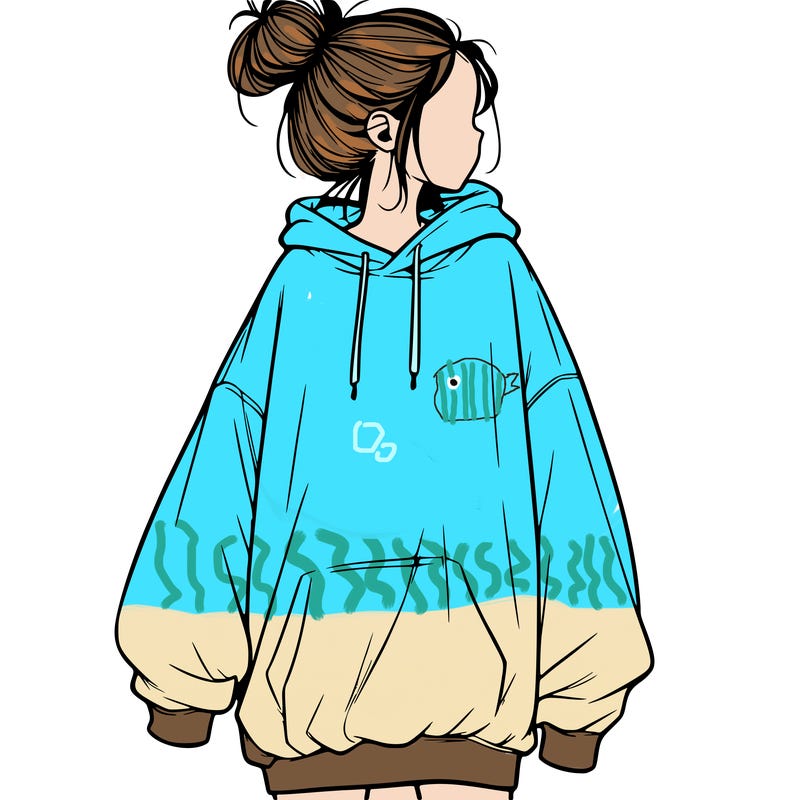 realistic girl with a oversized sweatshirt on and a bun