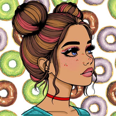 realistic girl with buns on the top of her head