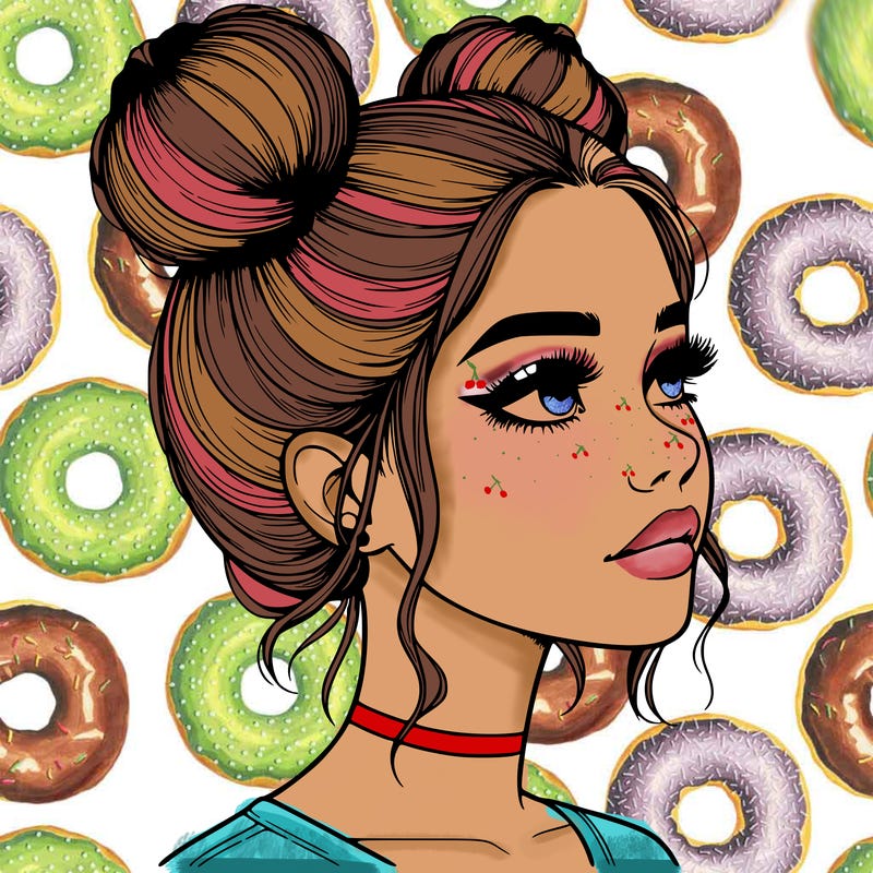 realistic girl with buns on the top of her head