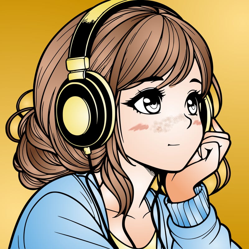 a realistic girl listening to music
