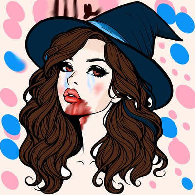 realistic witch girl with wavy hair and lips